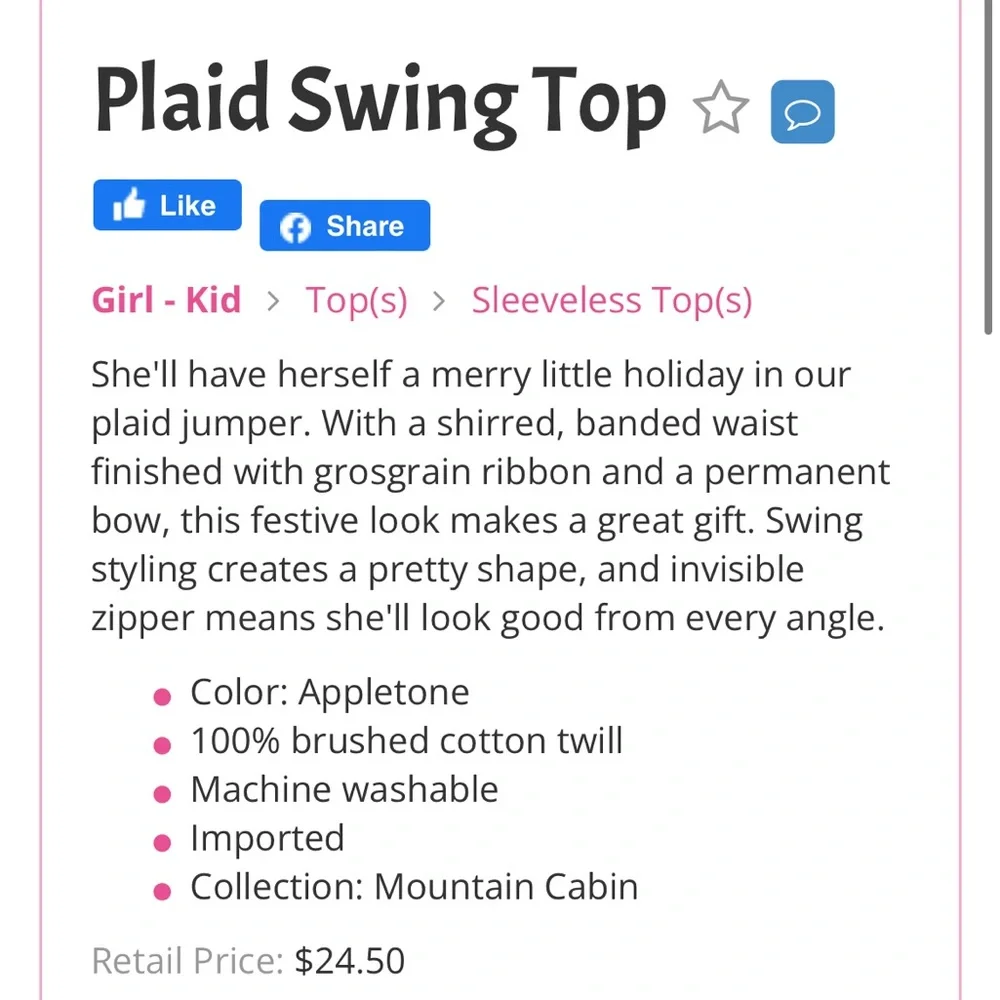NWT Gymboree Mountain Cabin Plaid Swing Top  Size 8 2007 Line